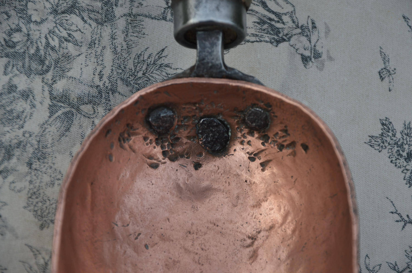 Antique Copper Scoop Pan Wooden Round Handle Traditional Manufacture