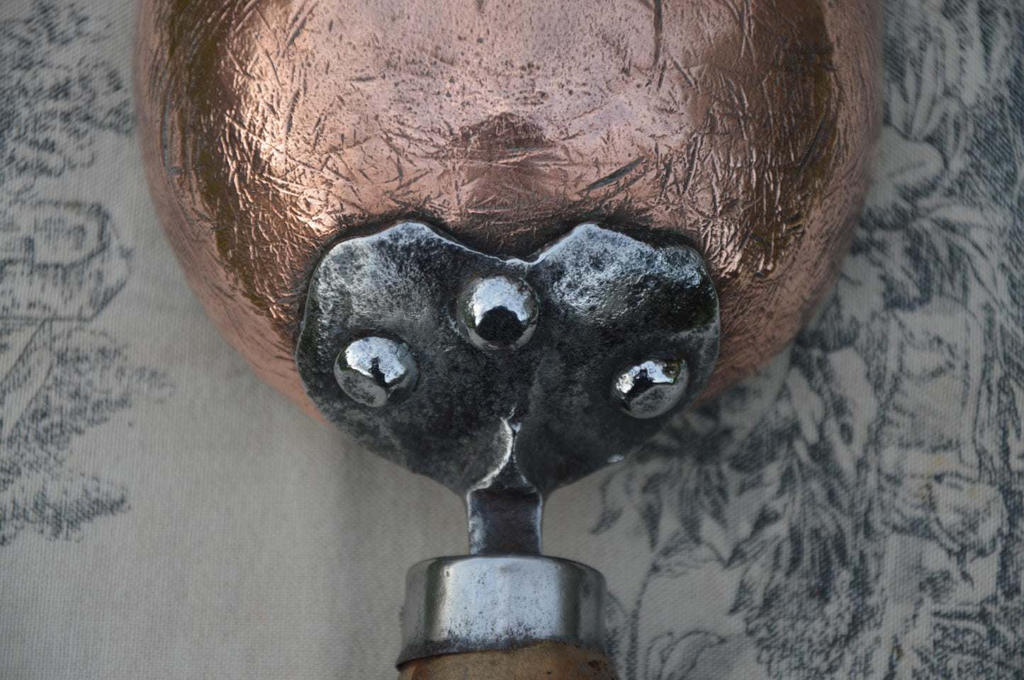 Antique Copper Scoop Pan Wooden Round Handle Traditional Manufacture