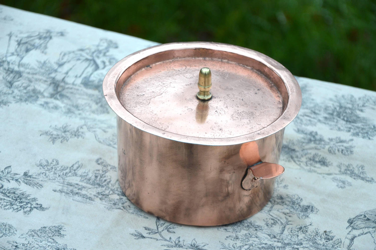 Antique Copper Bain Marie Pan with Lid, French Braconnier, 14cm 5 1/2"