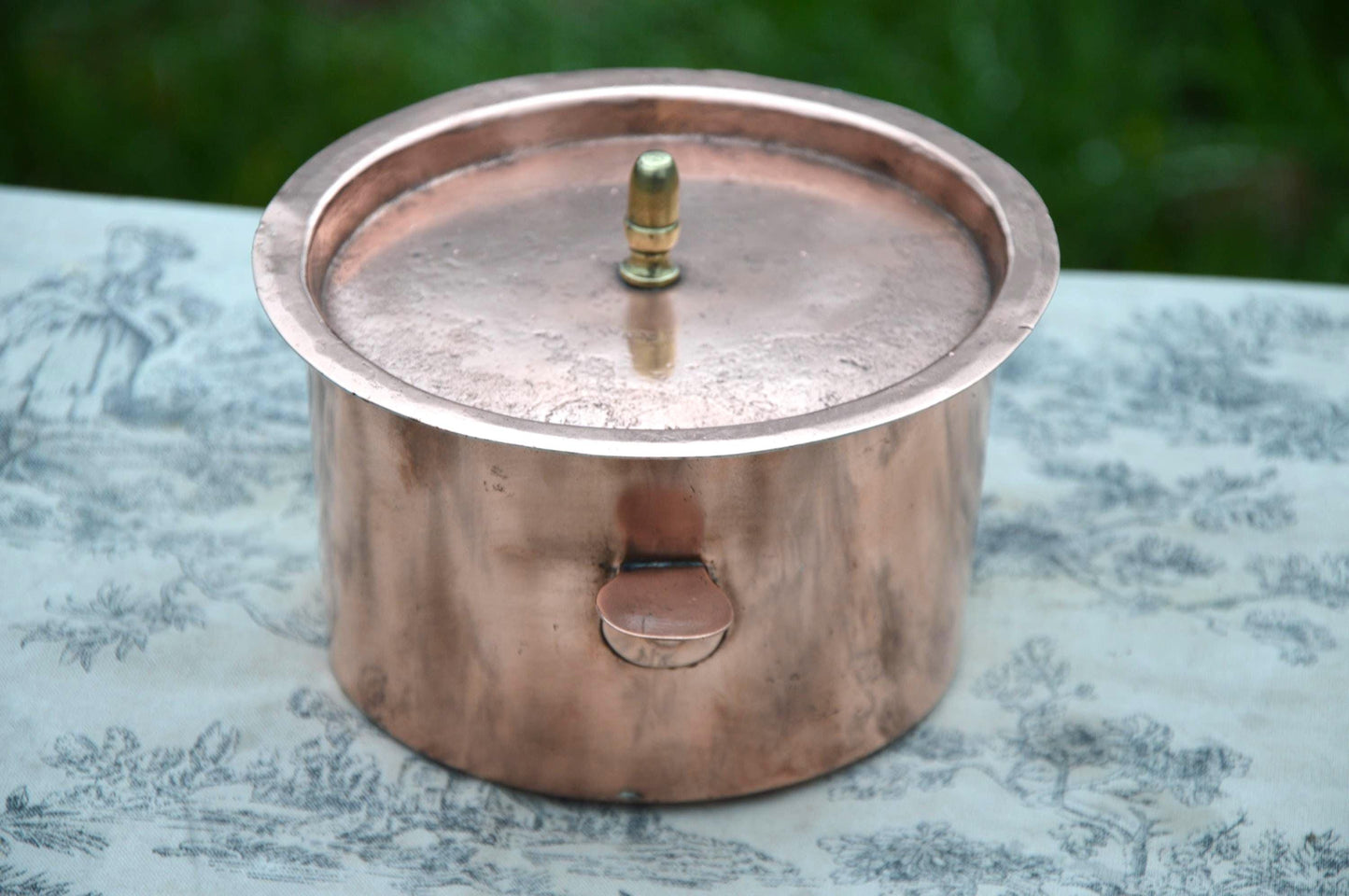 Antique Copper Bain Marie Pan with Lid, French Braconnier, 14cm 5 1/2"