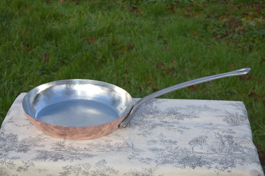Hand Hammered Copper Fry Pan, Lyonnaise Skillet 30cm, Retinned
