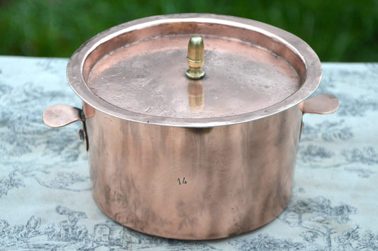 Antique Copper Bain Marie Pan with Lid, French Braconnier, 14cm 5 1/2"