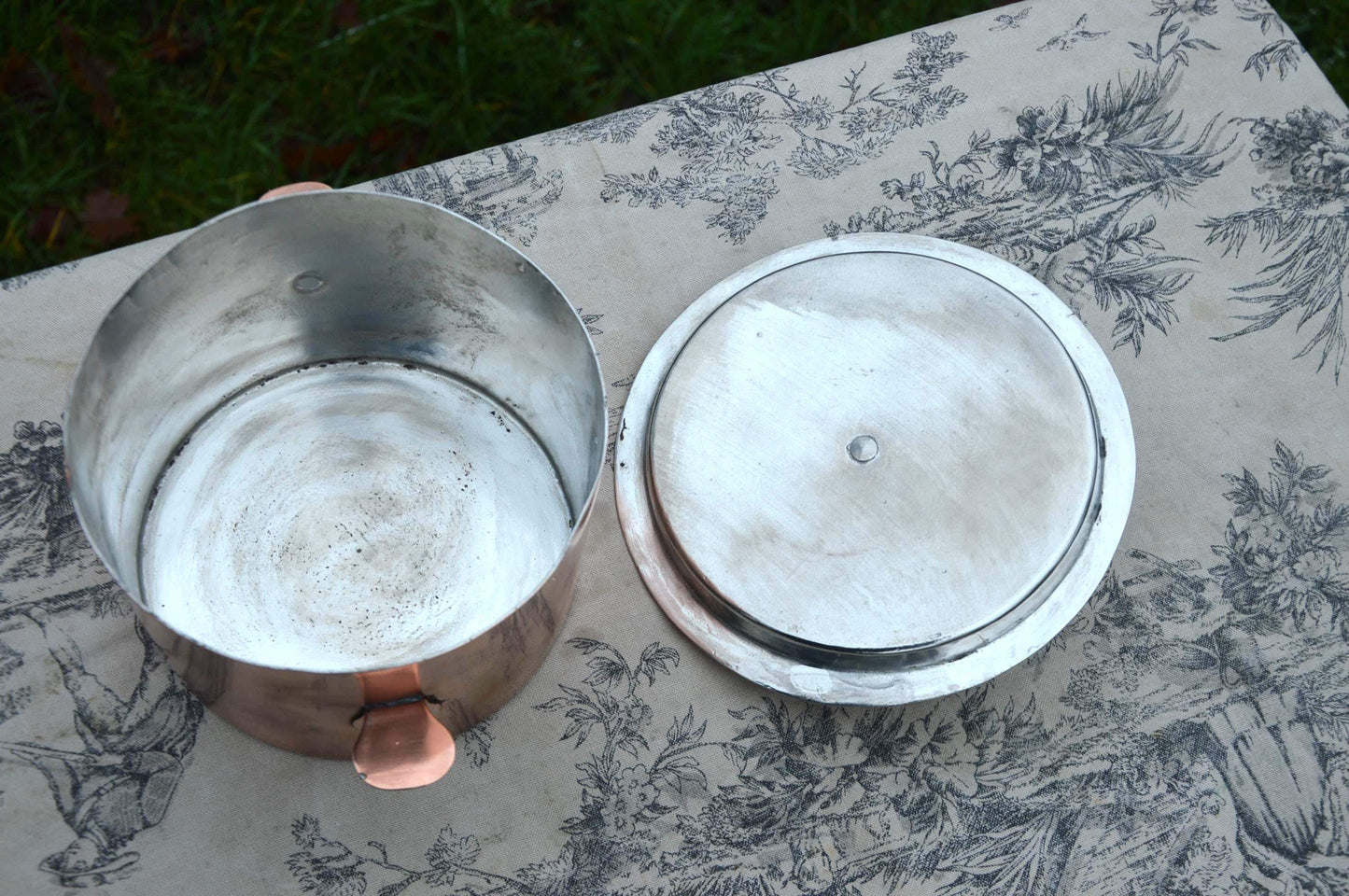 Antique Copper Bain Marie Pan with Lid, French Braconnier, 14cm 5 1/2"