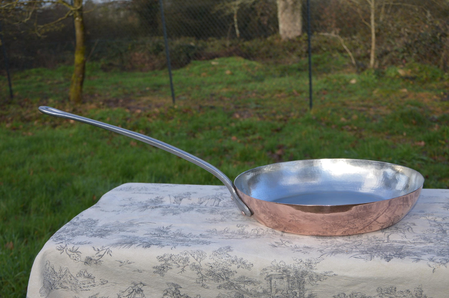 Hand Hammered Copper Fry Pan, Lyonnaise Skillet 30cm, Retinned