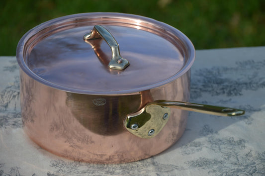 Antique Villedieu Copper Saucepan with Lid, Restaurant Quality, 20cm