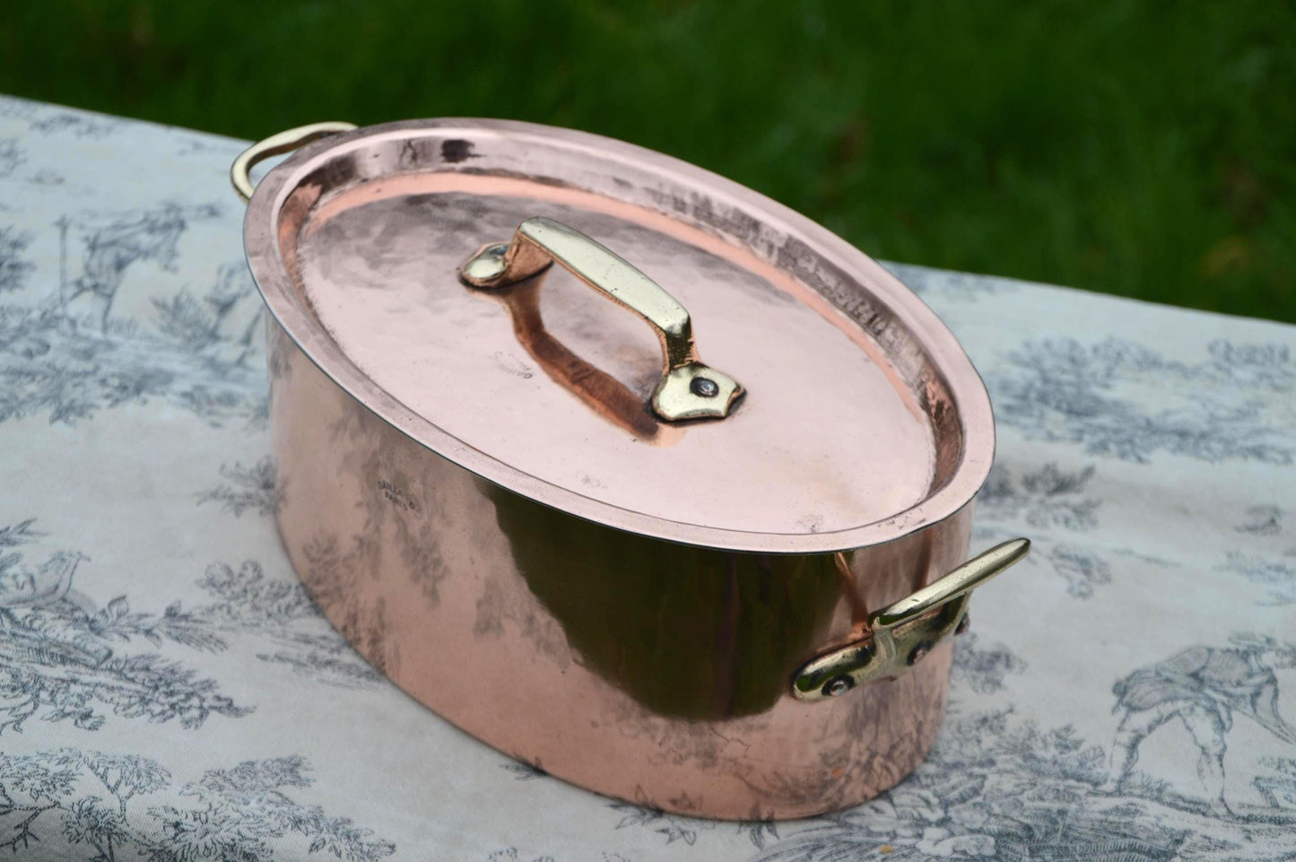 Antique French Copper Casserole Cocotte, Hand Hammered, Bronze Handles, New Tin Lining Gaillard