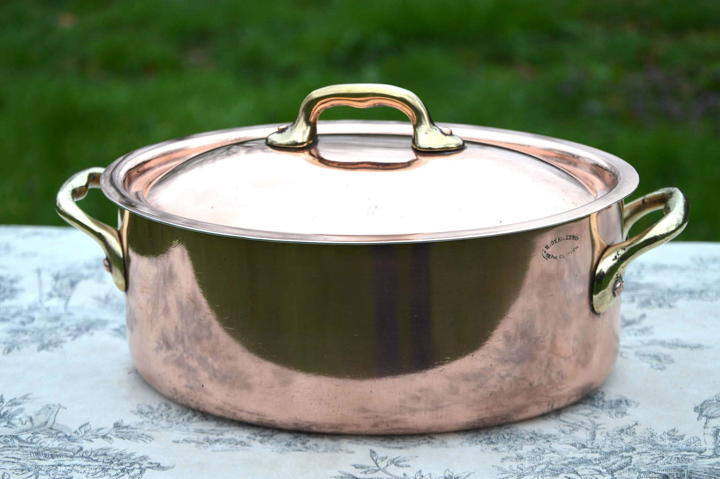 Antique French Copper Casserole, Cast Bronze Handles, New Tin Lining (24 cm)