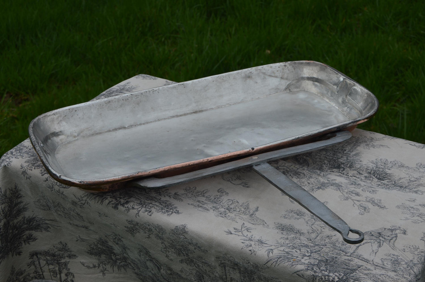 Antique Copper Lechefrite Drip Pan, Refurbished Roasting Grill Pan, Wrought Iron Handle