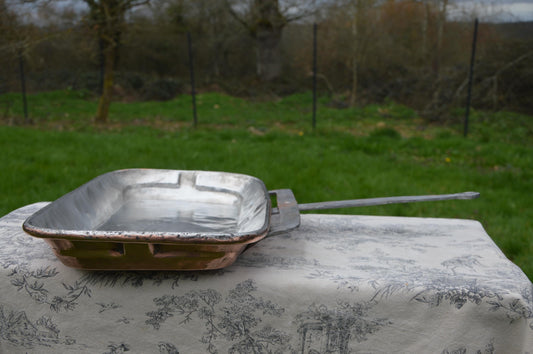 Antique Copper Lechefrite Drip Pan, Refurbished Roasting Grill Pan, Wrought Iron Handle