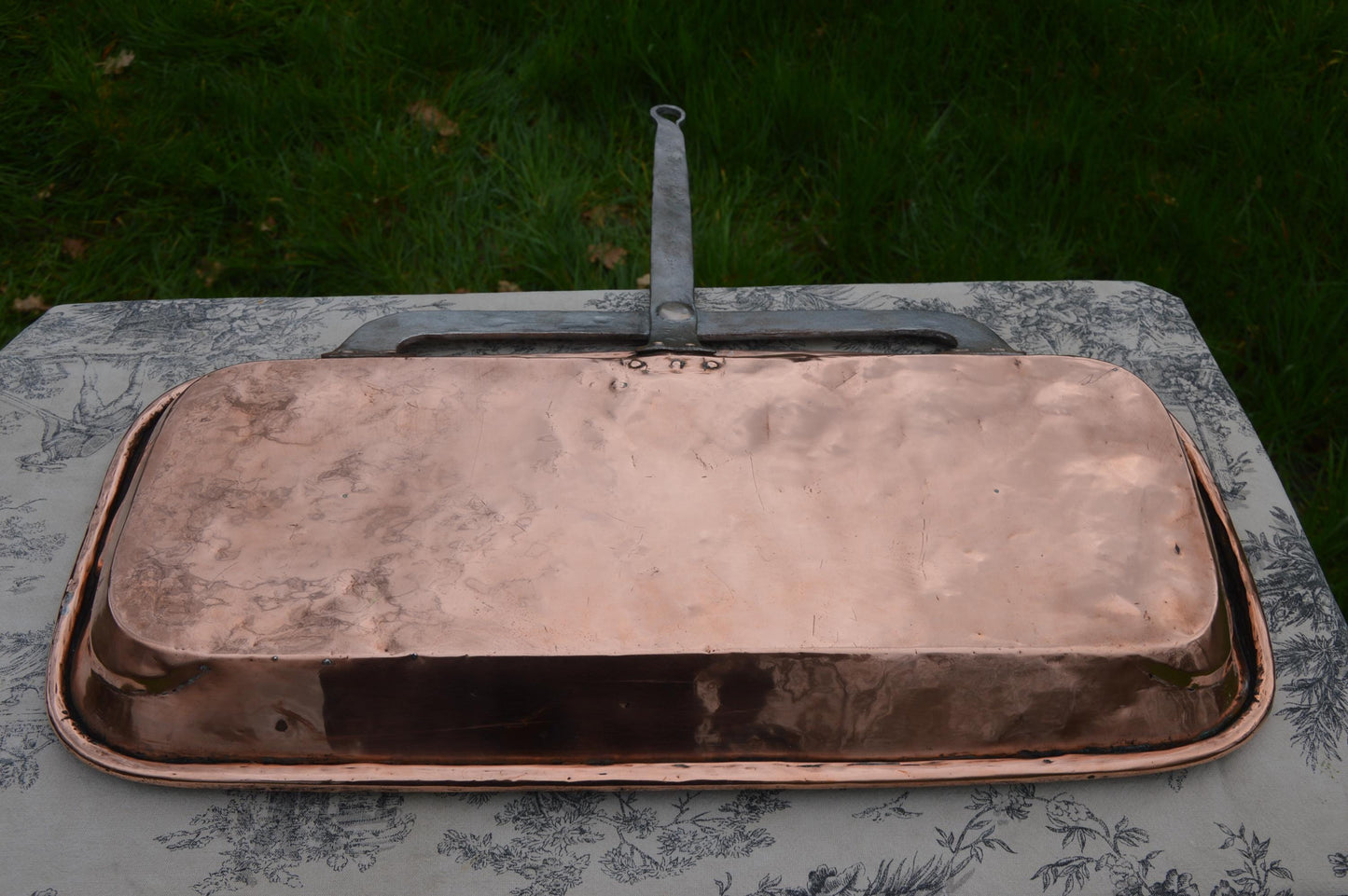Antique Copper Lechefrite Drip Pan, Refurbished Roasting Grill Pan, Wrought Iron Handle
