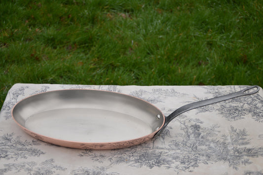 Vintage Copper Sauteuse Pan: 2.7mm Nickel Lined, Cast Iron Handle, Hotel Quality