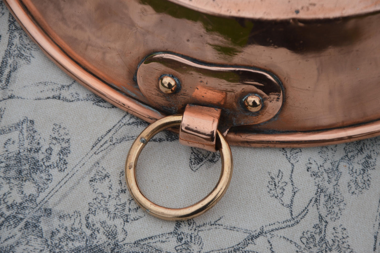 Antique Copper Gratin Pan, Hand-Raised Tin Oven Dish, Oval 38cm