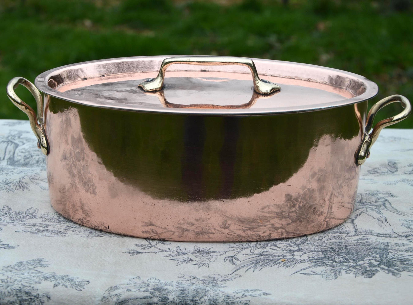 Antique French Copper Casserole Cocotte, Hand Hammered, Bronze Handles, New Tin Lining Gaillard