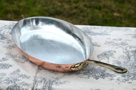 Vintage Dehillerin 1.3mm Copper Pan Fish New Tin Stamped 30cm 11 3/4" Long French Professional Oval Fry Saute Cast Bronze Handle