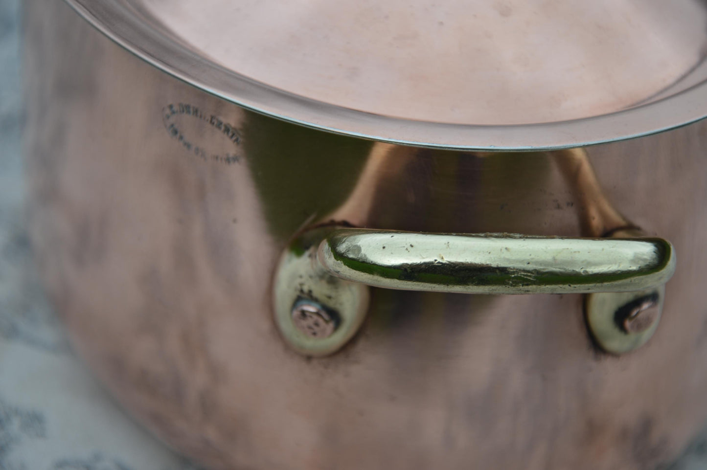 Antique French Copper Casserole, Cast Bronze Handles, New Tin Lining (24 cm)