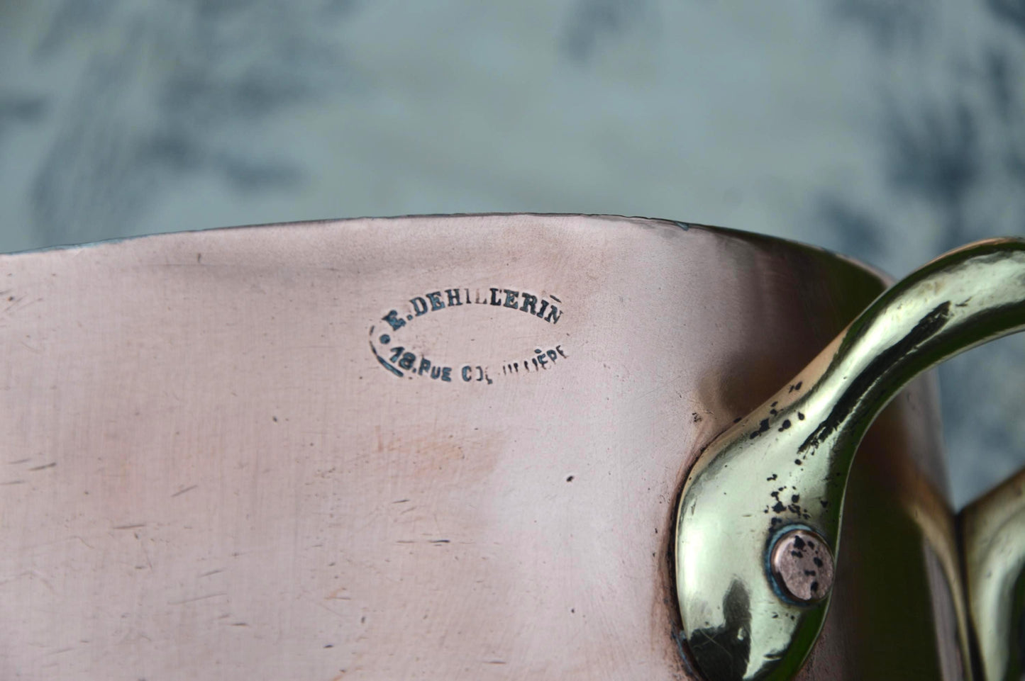 Antique French Copper Casserole, Cast Bronze Handles, New Tin Lining (24 cm)