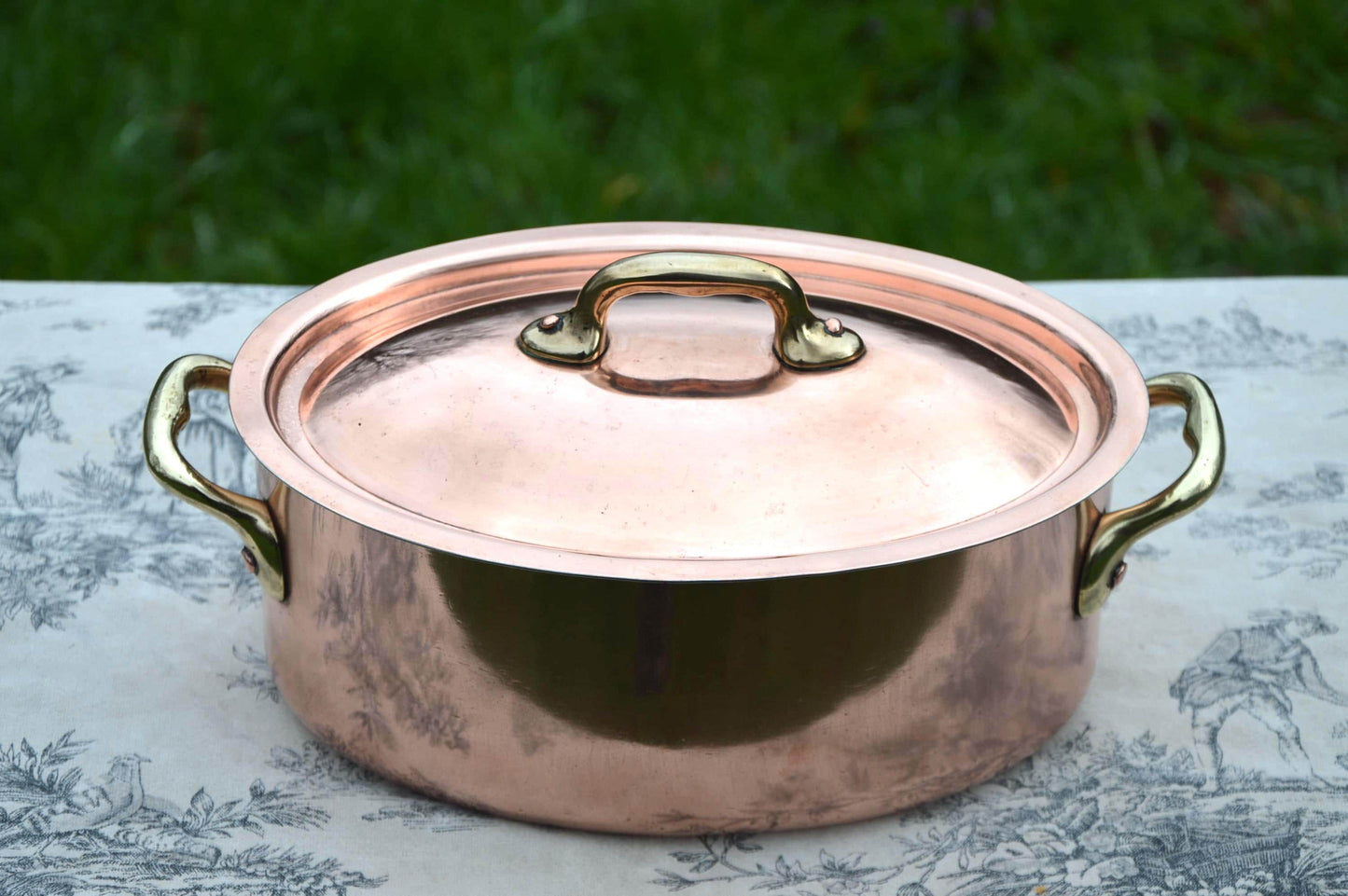 Antique French Copper Casserole, Cast Bronze Handles, New Tin Lining (24 cm)