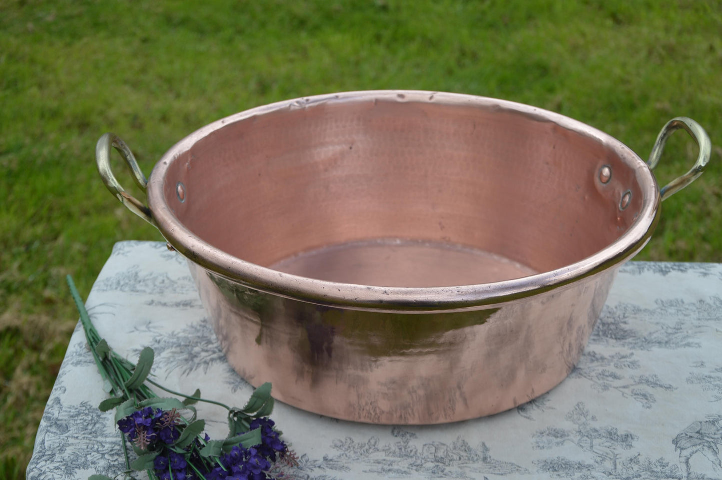 Antique Dehillerin Jam Pan Copper Pan Preserves French Vintage Jelly Confiture Pan Bronze Handles 41cm 16 1/8" 3.57 Kilos Side Pin Hole