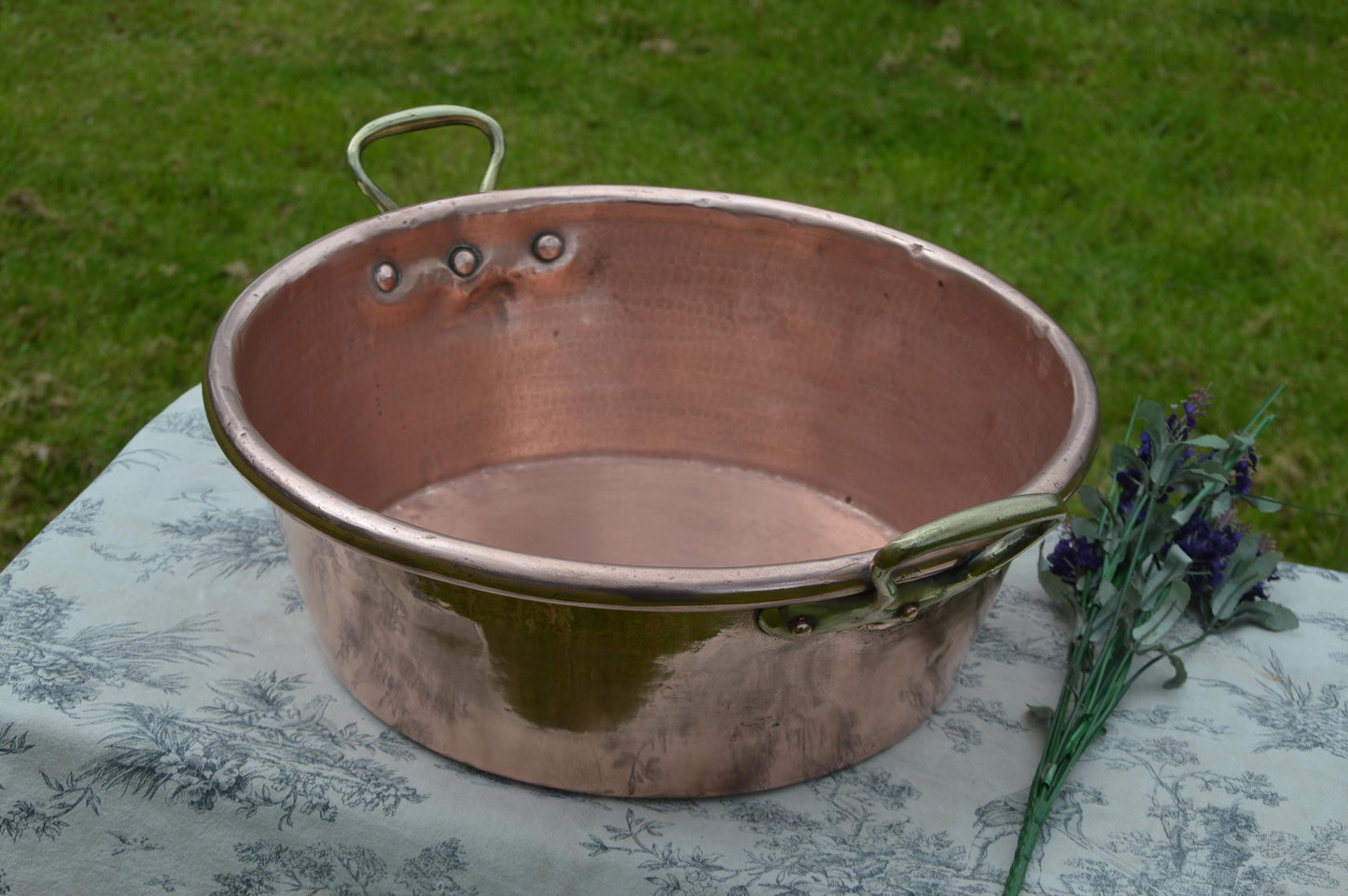 Antique Dehillerin Jam Pan Copper Pan Preserves French Vintage Jelly Confiture Pan Bronze Handles 41cm 16 1/8" 3.57 Kilos Side Pin Hole