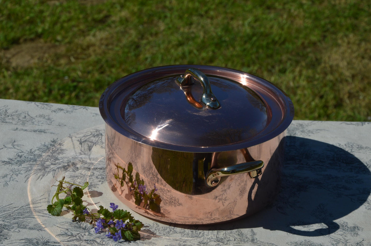 Copper Faitout Casserole New Tin Villedieu Made Vintage Copper Pot Rondeau Dutch Oven Lid 1.8mm Round 20cm 8" Big Pot