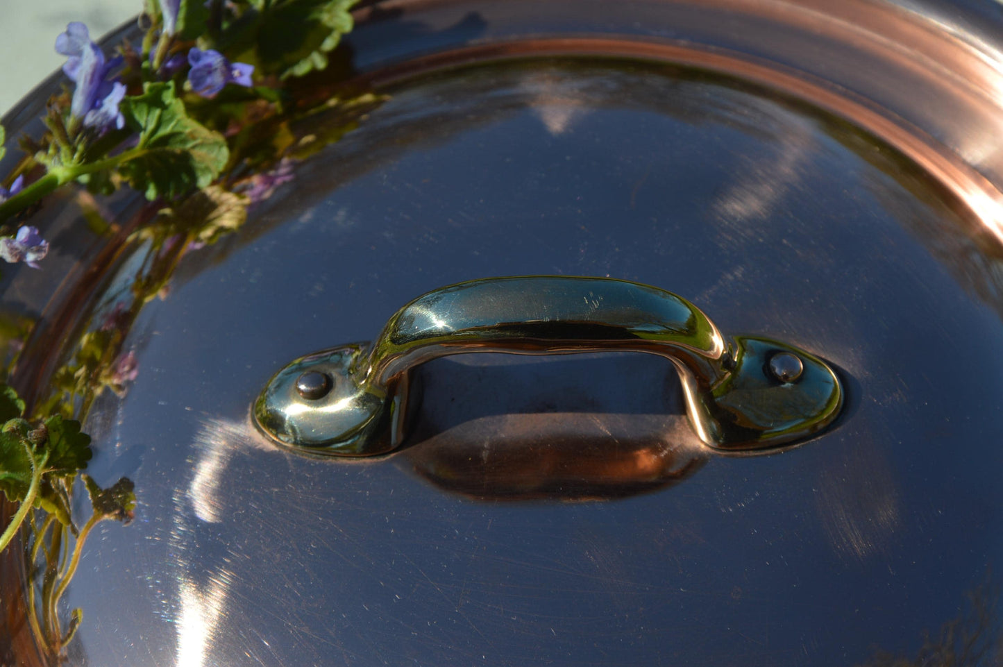 Copper Faitout Casserole New Tin Villedieu Made Vintage Copper Pot Rondeau Dutch Oven Lid 1.8mm Round 20cm 8" Big Pot
