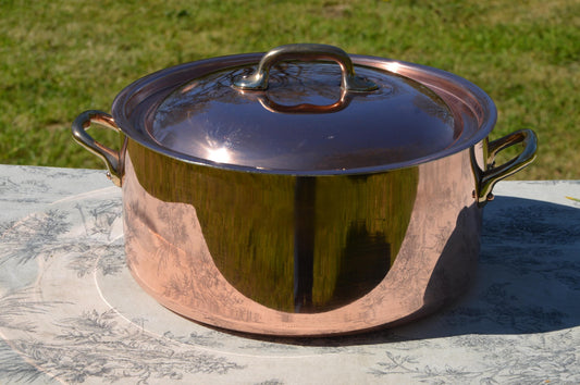 Vintage Copper Bassine à ragoût Casserole New Tin Made 24cm 9 1/2 Inch Vintage Copper Pot Dutch Oven Lid 2mm Round Big Pot