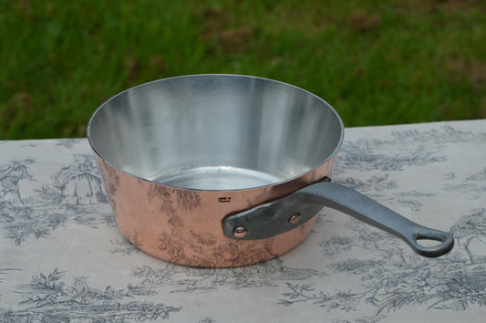 French Copper 2.5mm Sauteuse Evasee Pan Windsor New Bill Cox Hand Wiped Tin Vintage Professional Windsor 8" 20cm Stamped Made in France