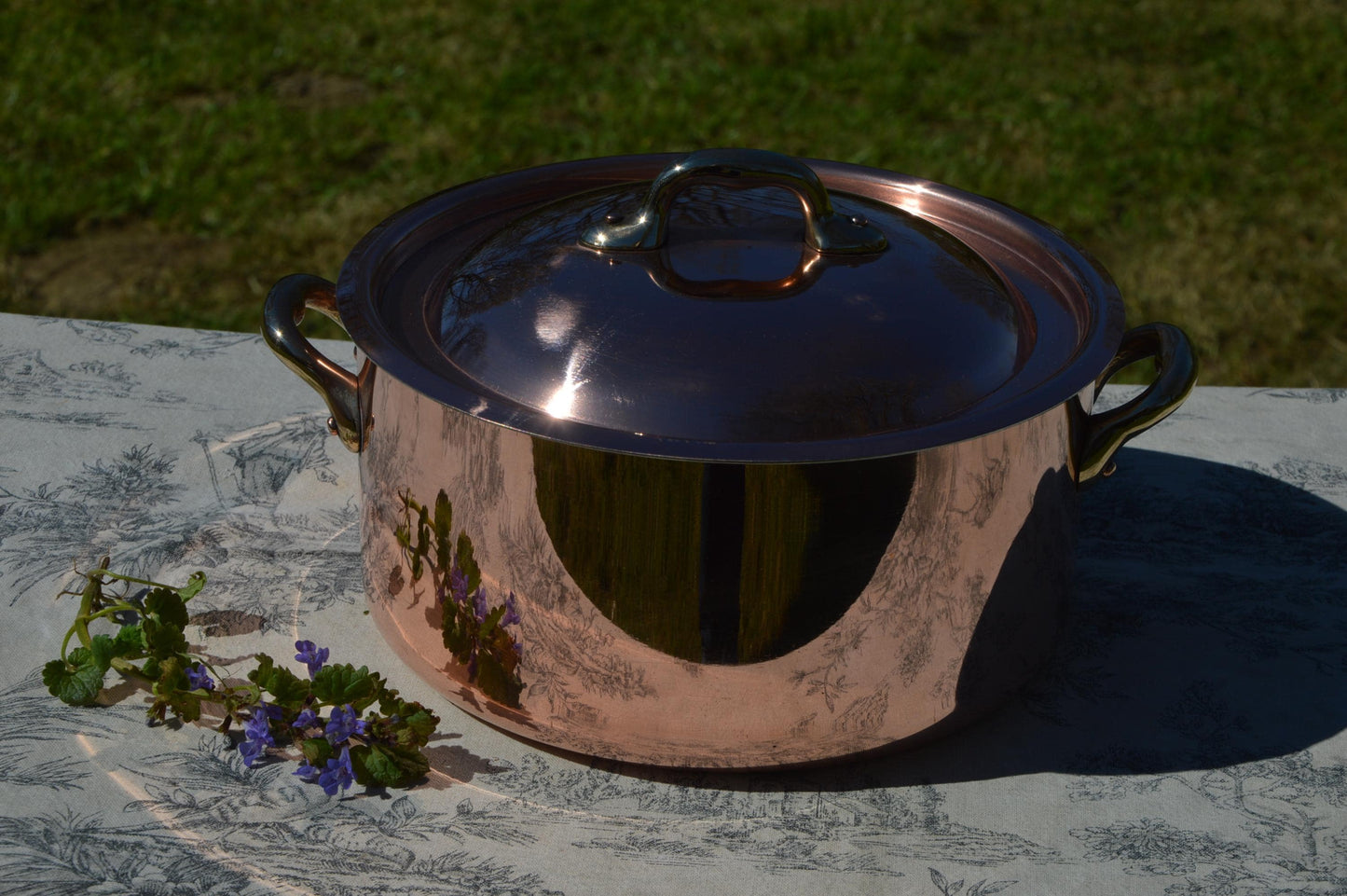 Copper Faitout Casserole New Tin Villedieu Made Vintage Copper Pot Rondeau Dutch Oven Lid 1.8mm Round 20cm 8" Big Pot