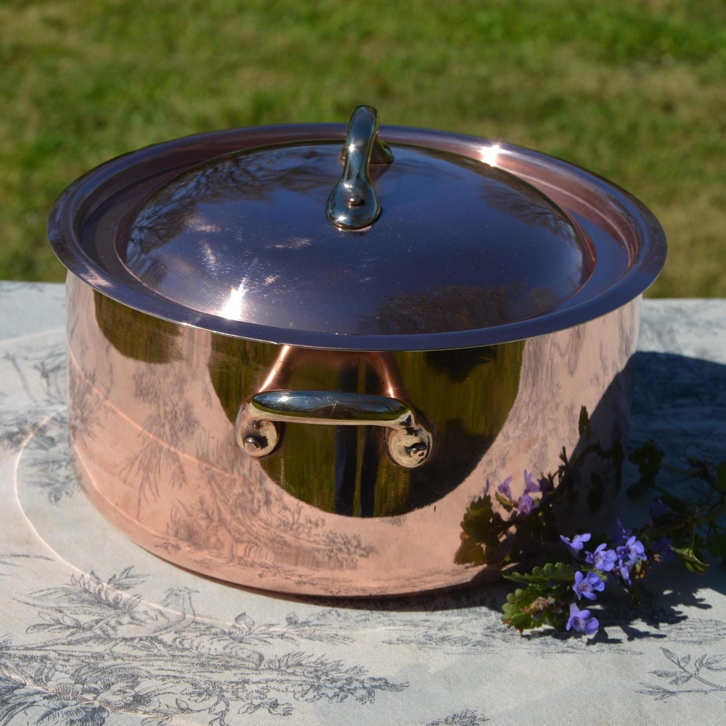 Copper Faitout Casserole New Tin Villedieu Made Vintage Copper Pot Rondeau Dutch Oven Lid 1.8mm Round 20cm 8" Big Pot