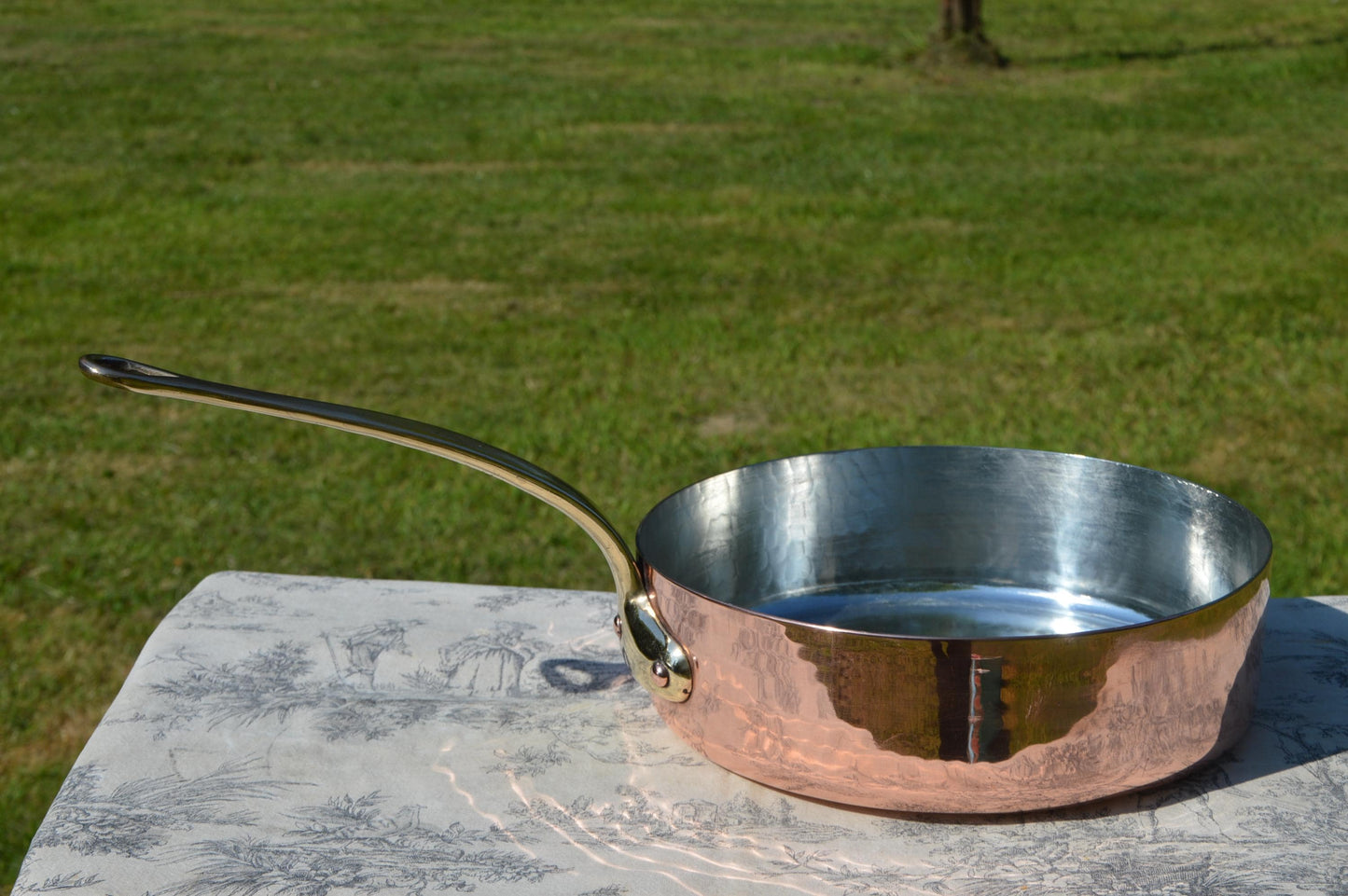 Antique Dehillerin 2mm Copper Saute Fry Pan French New NKC Tin Lining Cast Bronze Handle Copper Rivets 28cm