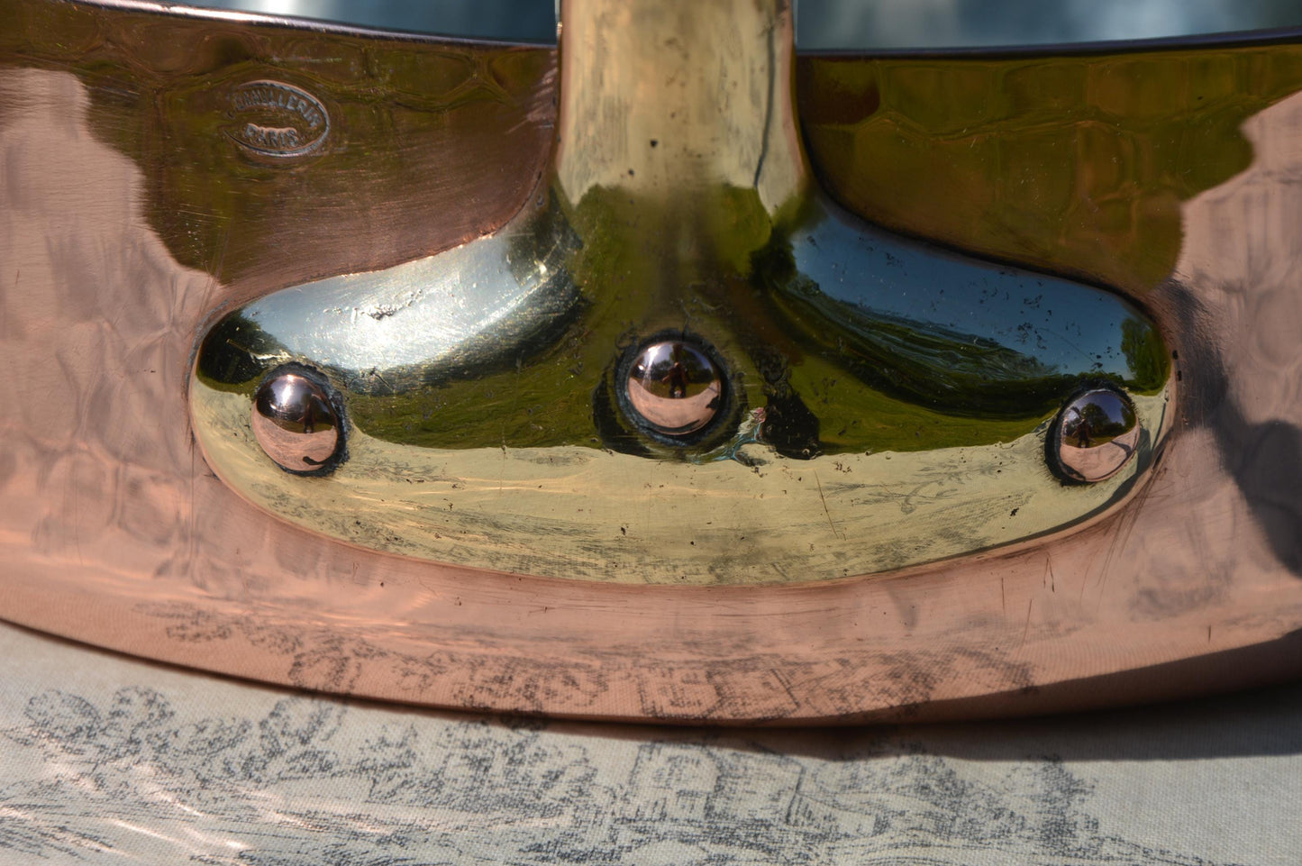 Antique Dehillerin 2mm Copper Saute Fry Pan French New NKC Tin Lining Cast Bronze Handle Copper Rivets 28cm