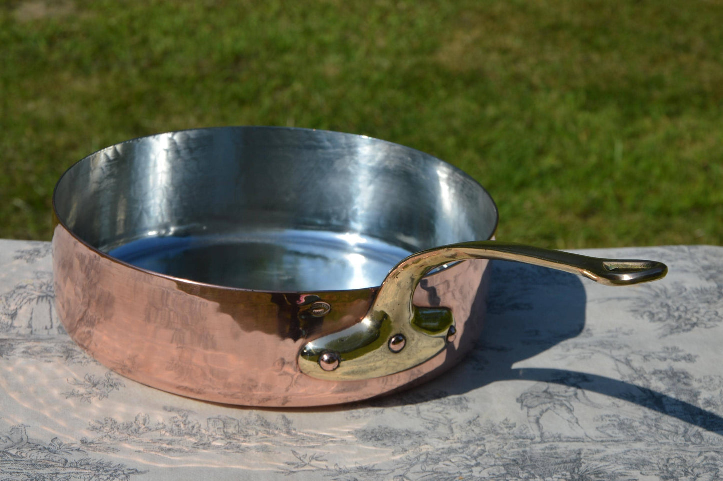 Antique Dehillerin 2mm Copper Saute Fry Pan French New NKC Tin Lining Cast Bronze Handle Copper Rivets 28cm