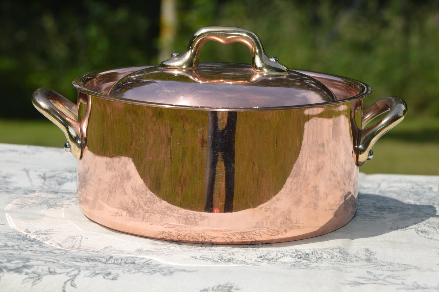 Vintage Copper Dutch Oven, Nickel-Lined Casserole Pot with Bronze Handles (Made in France)