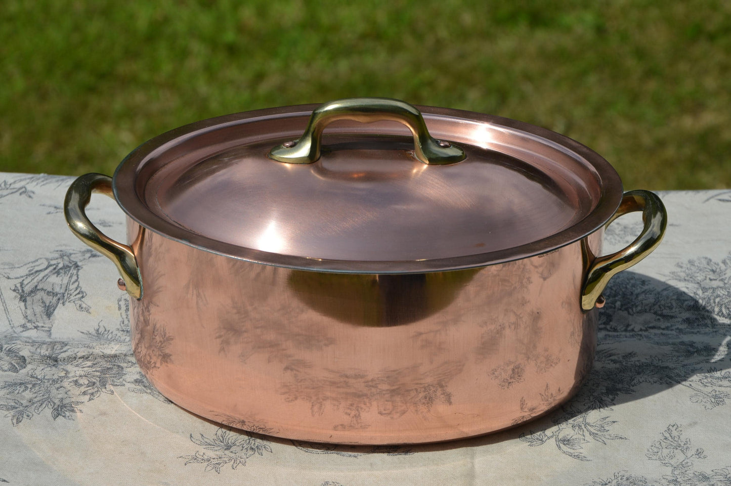 Vintage French Copper Casserole Pan Pot Dutch Oven Lid New Hand Wiped Tin Cocotte 1.6mm Oval 20cm 8" Made In France Villedieu Made