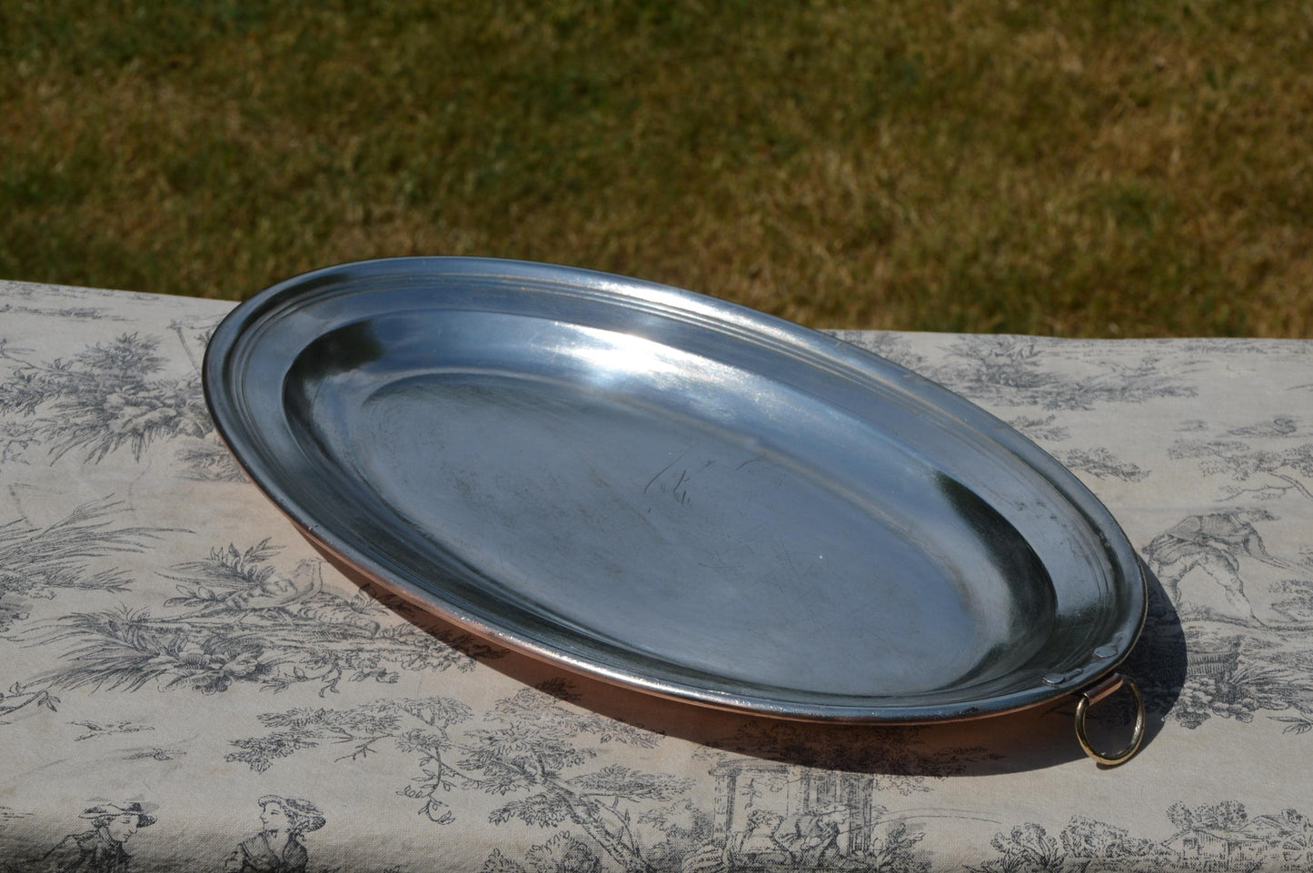 Copper Platter Massive French Antique Copper Gratin Pie Dish New Villedieu Tin 40cm 15 3/4" Super Antique Buffet Pie Dish Oven to Table Dish