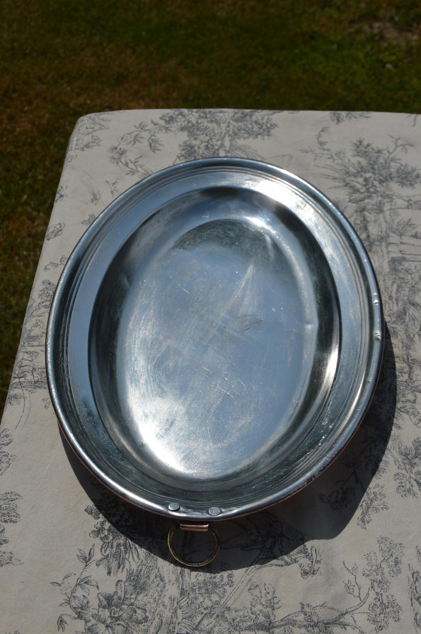 Copper Platter Massive French Antique Copper Gratin Pie Dish New Villedieu Tin 40cm 15 3/4" Super Antique Buffet Pie Dish Oven to Table Dish