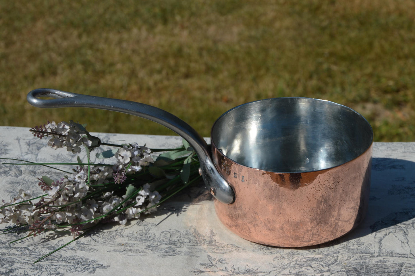 Antique 2mm Rim 14cm 5 1/2" 1.26 Kilos 2lbs 12.9 ozs New In-House Artisan Tin French Pan Forged Iron Handle Minor Edge Dent