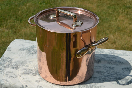 Antique Copper Stockpot Faitout Pan: Refurbished Villedieu French Marmite Pot