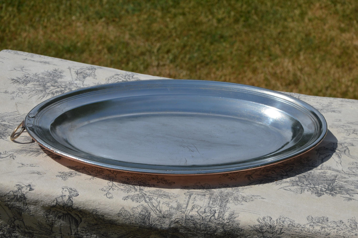 Copper Platter Massive French Antique Copper Gratin Pie Dish New Villedieu Tin 40cm 15 3/4" Super Antique Buffet Pie Dish Oven to Table Dish