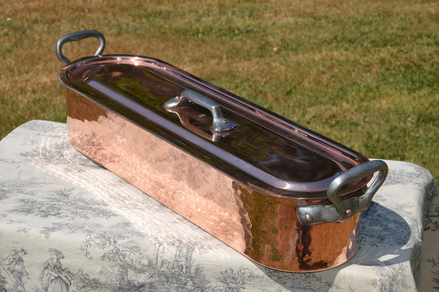 Copper Fish Kettle Vintage French Solid Copper Serie Speciale Atelier Du Cuivre Cast Iron Professional Fish Poacher Insert Fish Steamer