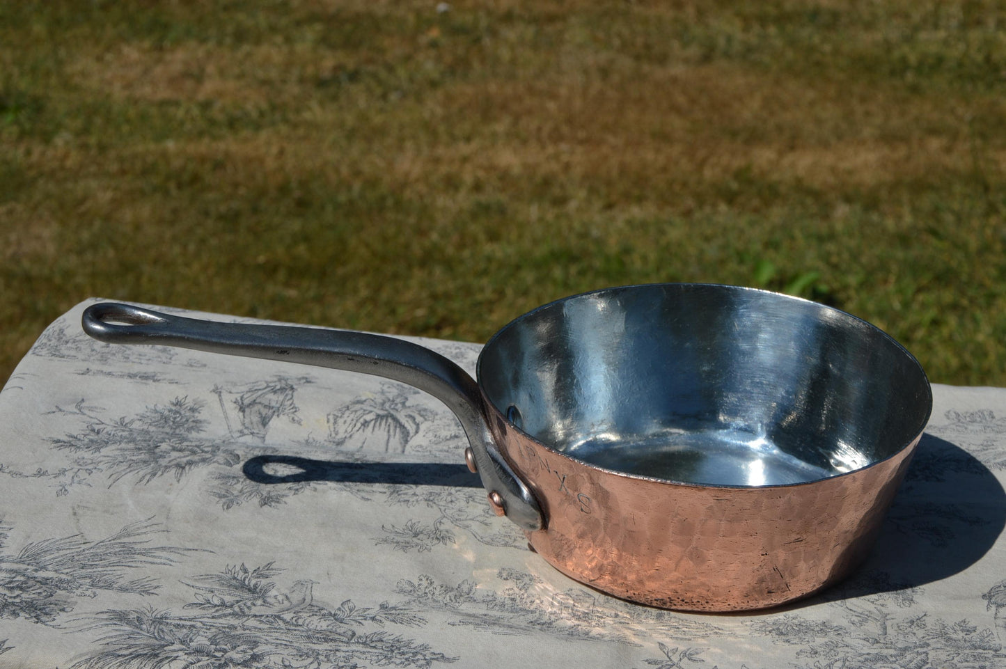 Vintage Copper Pan 2.5mm 16cm 7" French Professional Pot Saucepan New Tin Iron Handle Small Edge Dent NKC New Lid Made in France