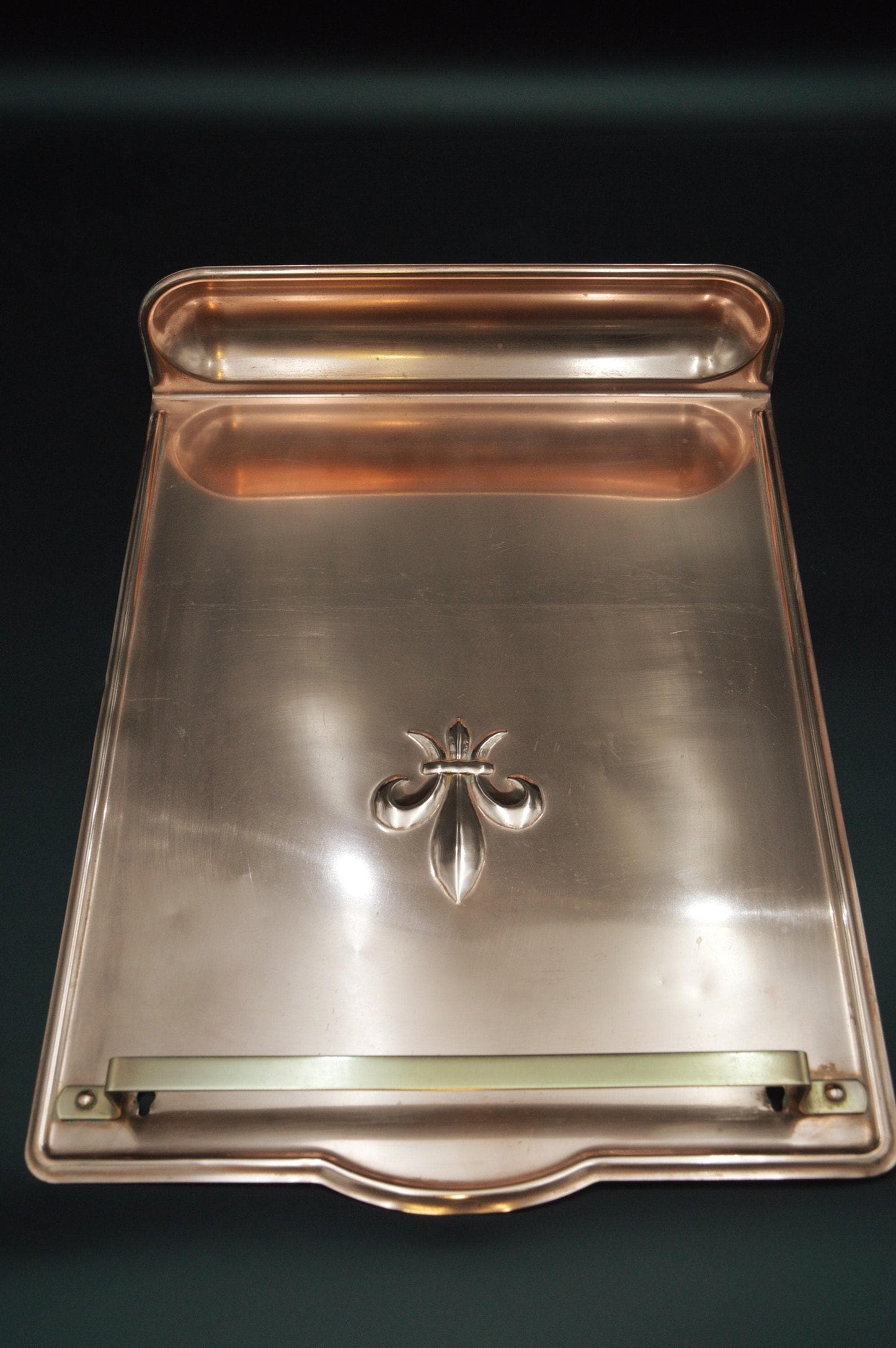 Antique Copper Utensils Fleur de Lys Drainer French Copper Bronze and Copper Kitchen Utensils Hanging Rail Drip Tray Egouttoir a Cuilleres