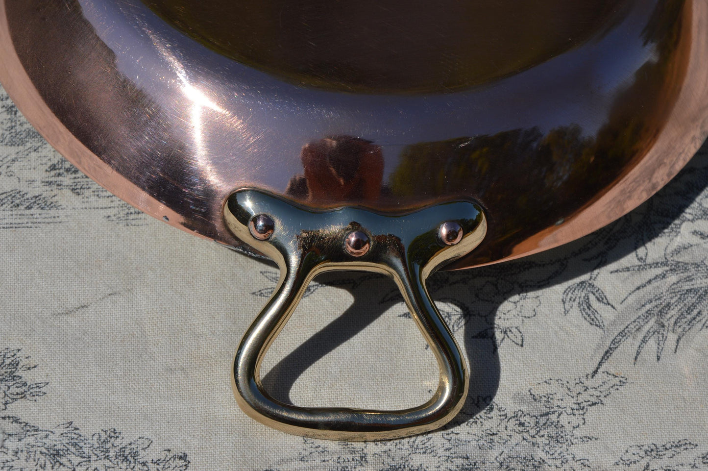 New Tin Gratin Pan French Copper Vintage Dish Round 18cm 7 inch Copper Pan Three Copper Rivets Bronze Handles Made in France