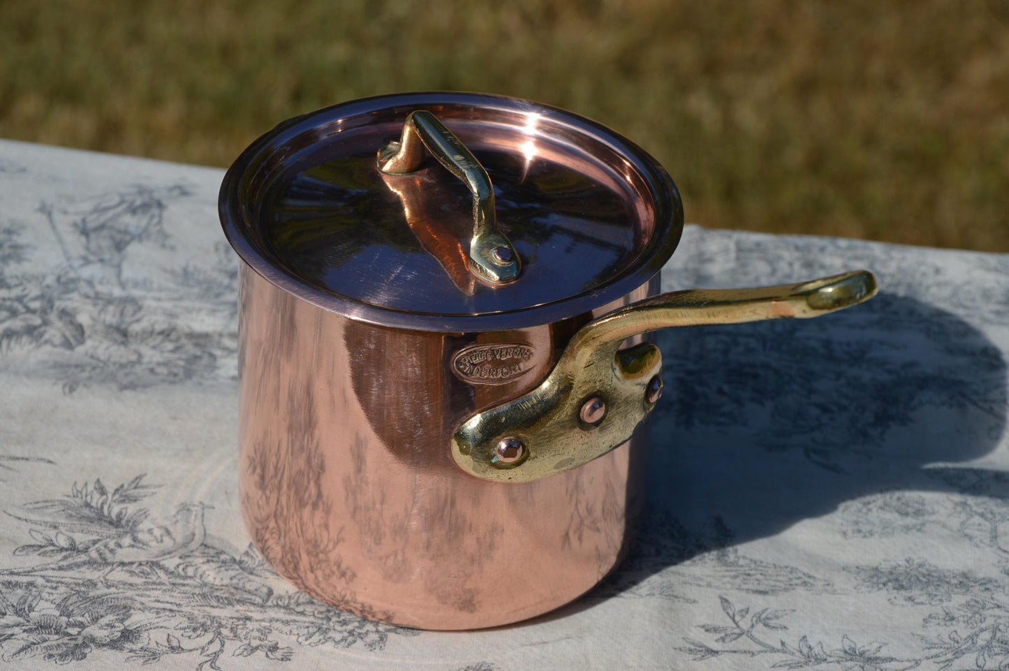 Pierre Vergne Durfort Antique Solid Copper 2.4mm Pan Bronze Handle Tin Lined Quality Tall Pot Lid 12cm 4 3/4"  Sauciere Milk Pan