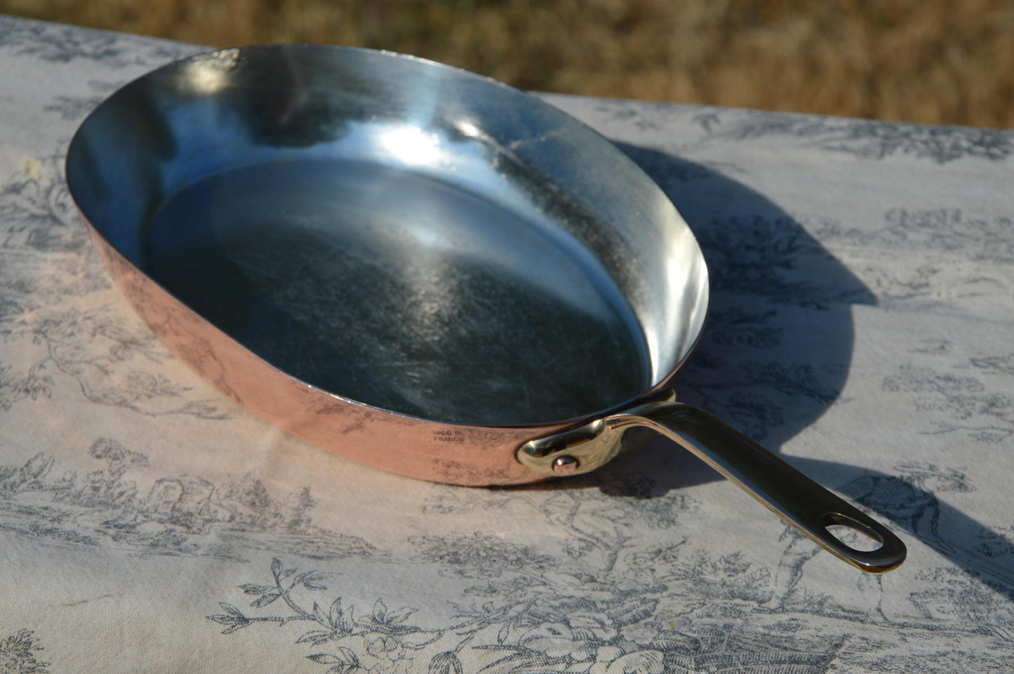 Copper Pan New Artisan Tin Oval Fish Skillet Vintage Villedieu 1.2mm Stamped Made in France 26cm 10 1/4" French Professional Bronze Handle