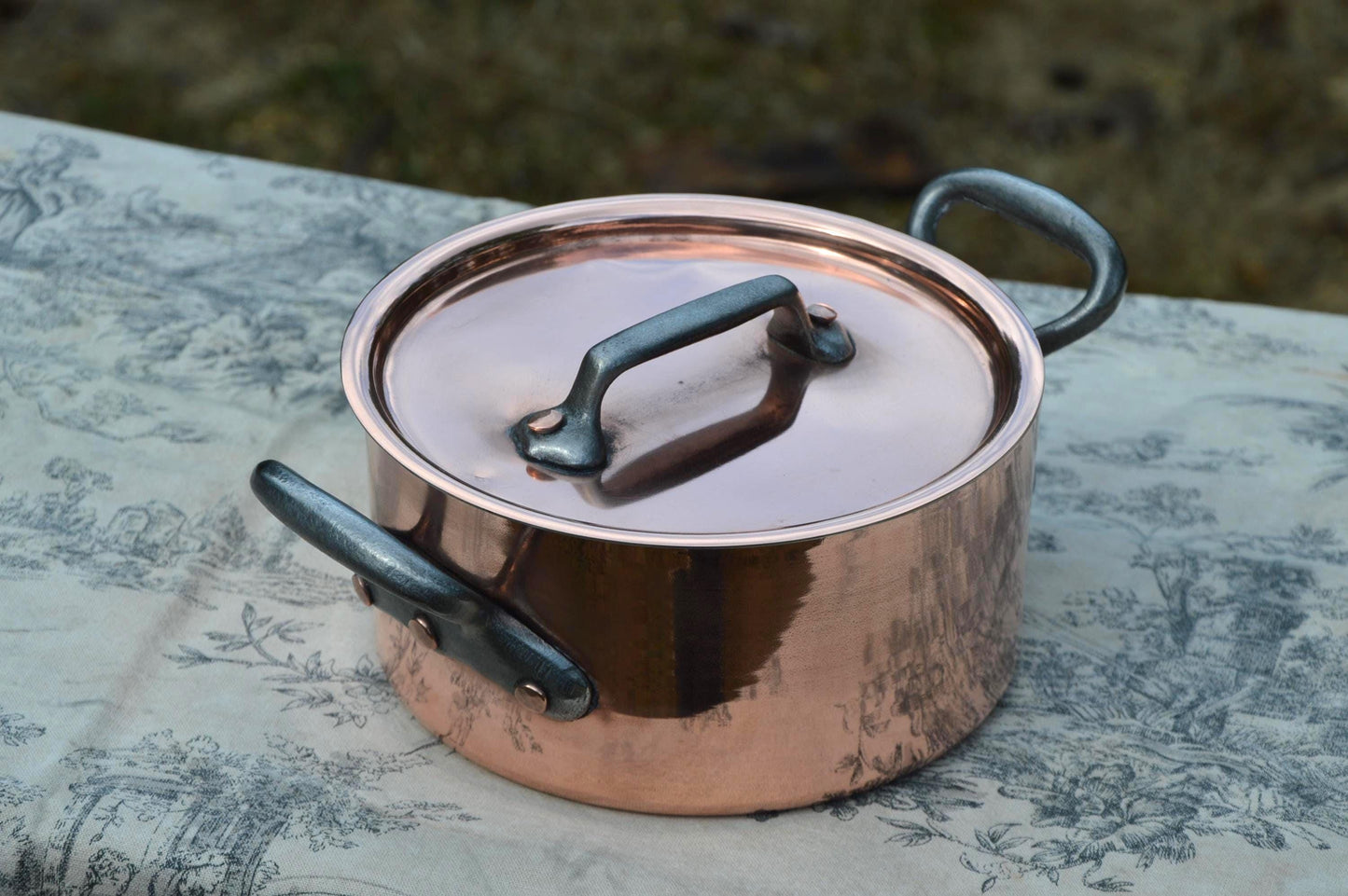 Vintage French Copper Casserole Pan Pot Round  Dutch Oven New Artisan Hand Wiped Tin Lid Made in France 1.5mm Faitout Pot 16cm 6 1/4 Robust