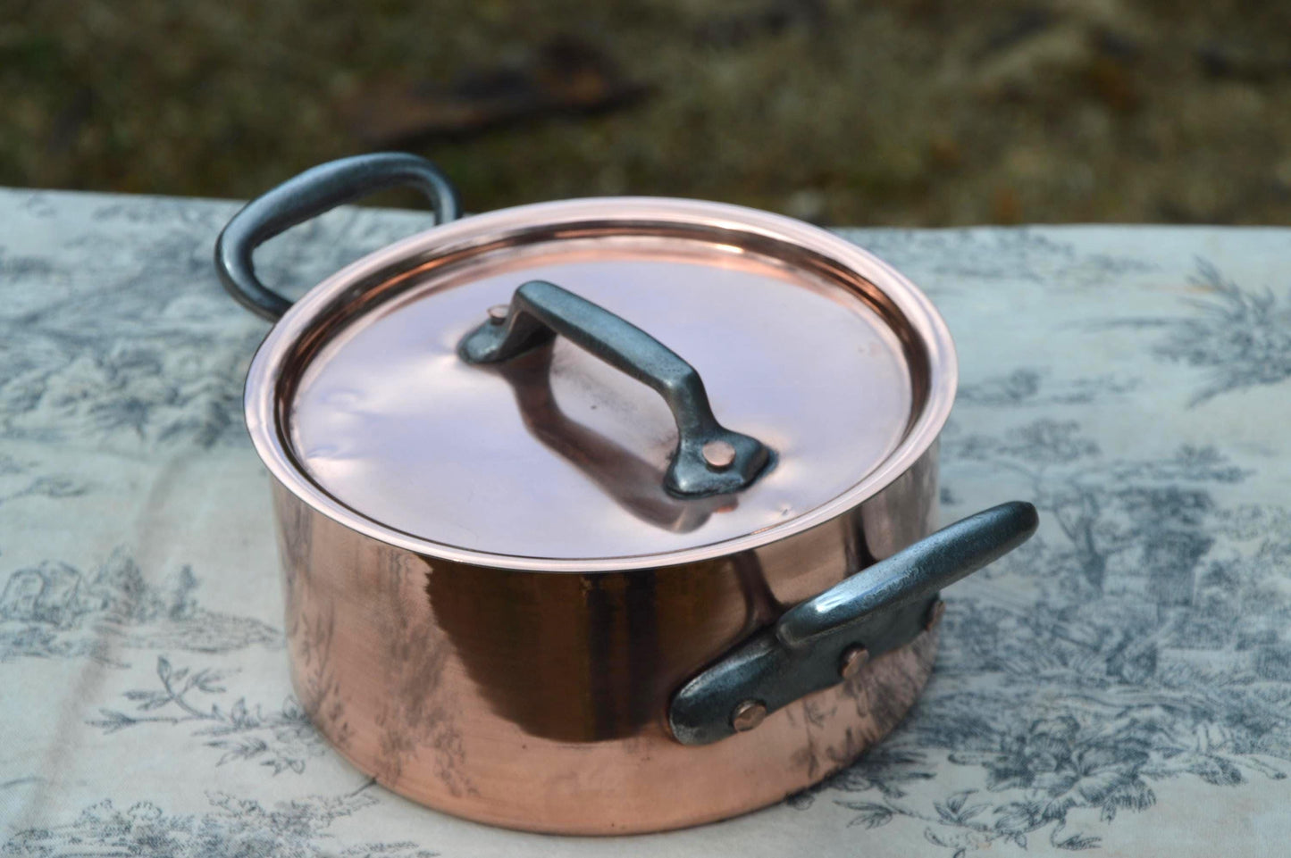 Vintage French Copper Casserole Pan Pot Round  Dutch Oven New Artisan Hand Wiped Tin Lid Made in France 1.5mm Faitout Pot 16cm 6 1/4 Robust