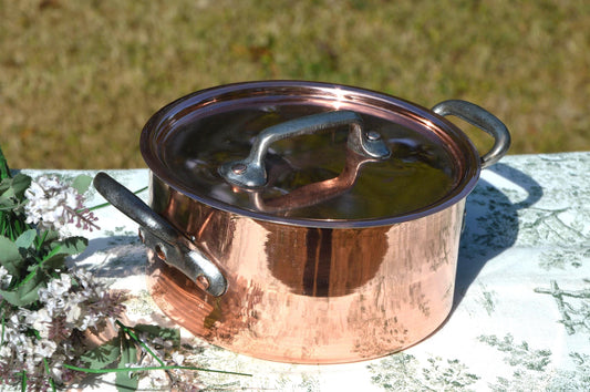 Vintage French Copper Casserole Pan Pot Round  Dutch Oven New Bill Cox Hand Wiped Tin France Made 2.2mm Faitout Pot 18.5cm 7 1/4