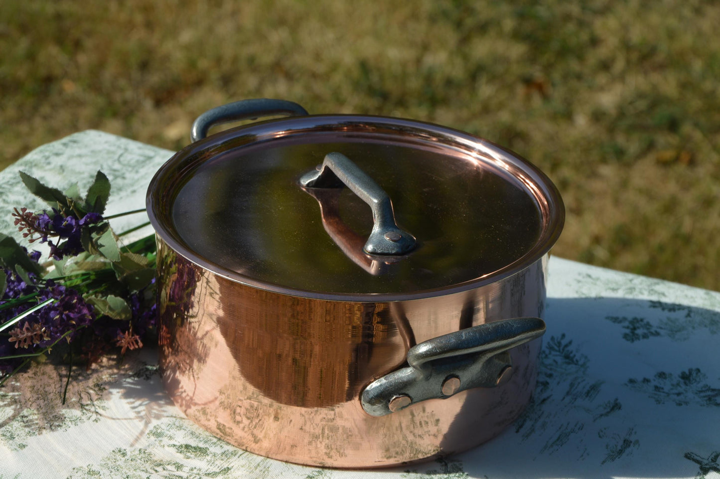 Vintage French Copper Casserole Pan Pot Round  Dutch Oven New Bill Cox Hand Wiped Tin France Made 2.2mm Faitout Pot 20.5cm 8 1/8