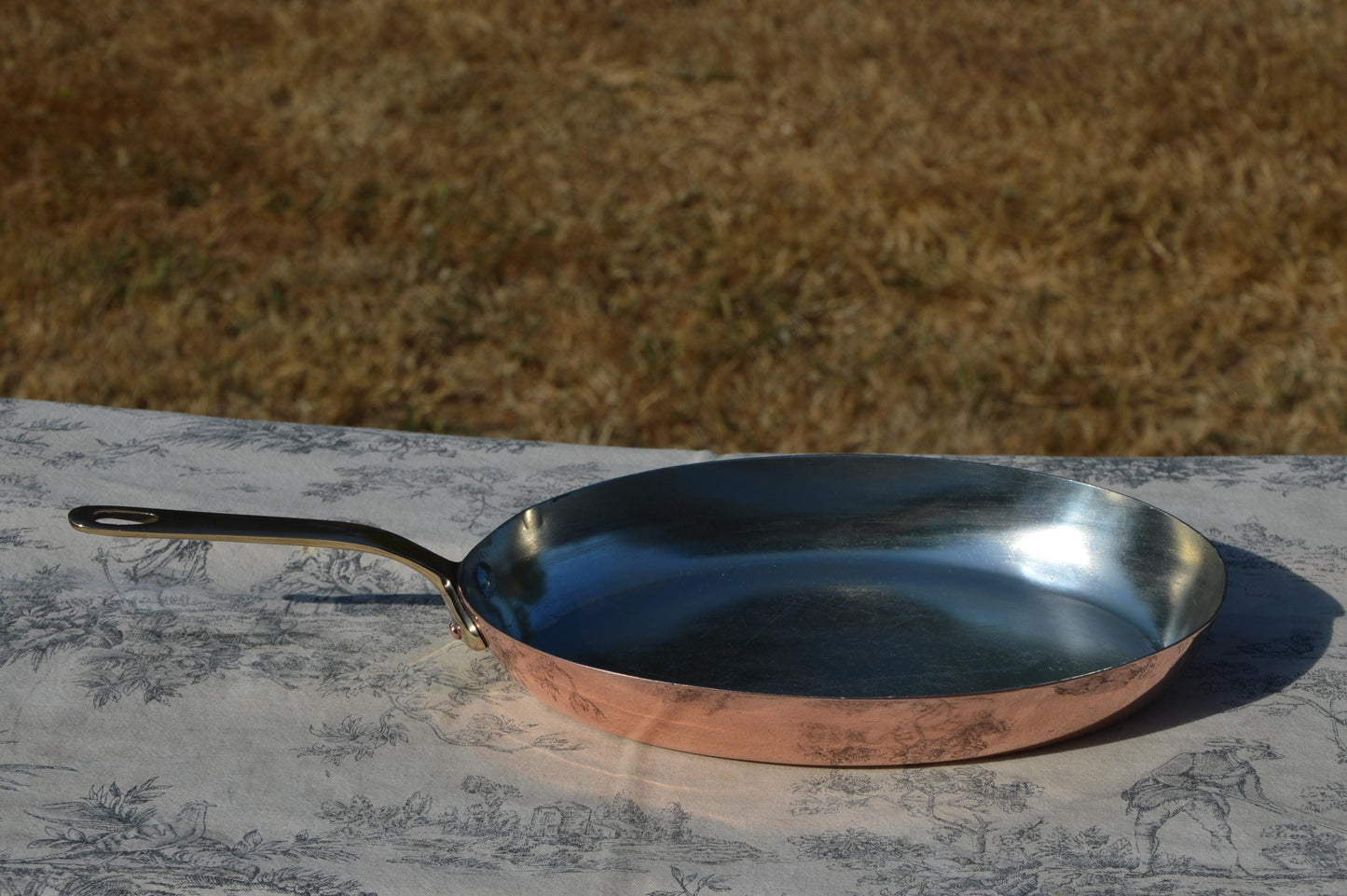 Copper Pan New Artisan Tin Oval Fish Skillet Vintage Villedieu 1.2mm Stamped Made in France 26cm 10 1/4" French Professional Bronze Handle